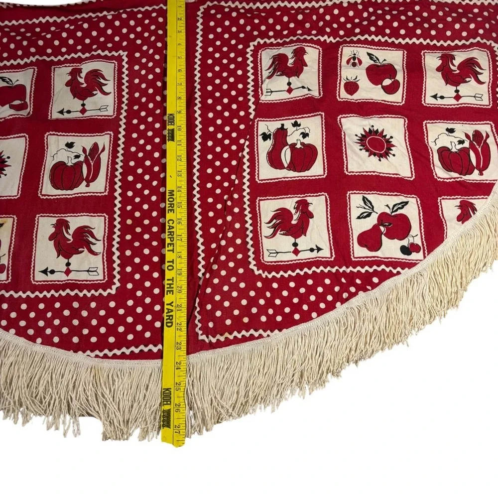 Vintage Red &‎ White Polka Dot Rooster Kitchen Table Apron with Fringe Trim